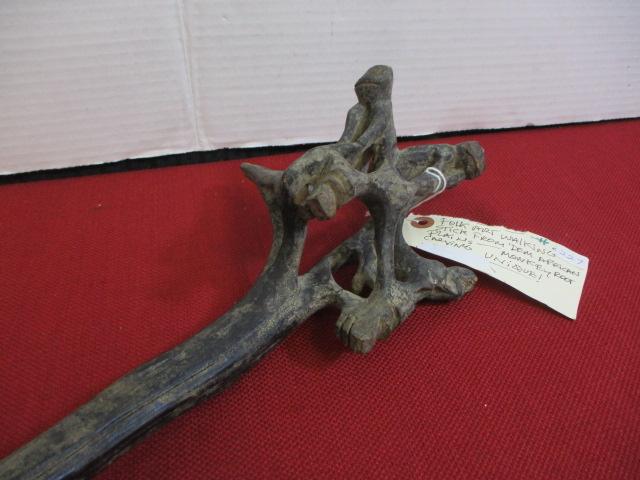 Folk Art Monkey Root Carved Walking Stick from African Plains