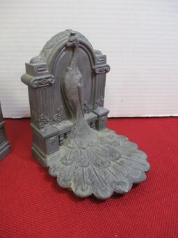 Victorian Pot Metal Peacock Bookends