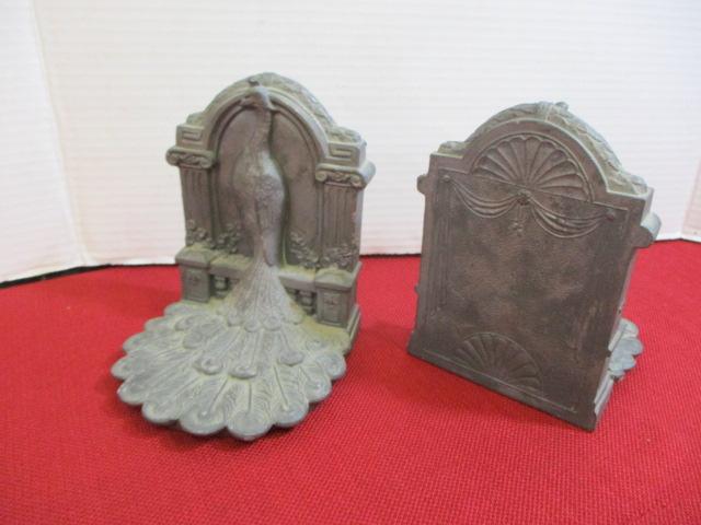 Victorian Pot Metal Peacock Bookends