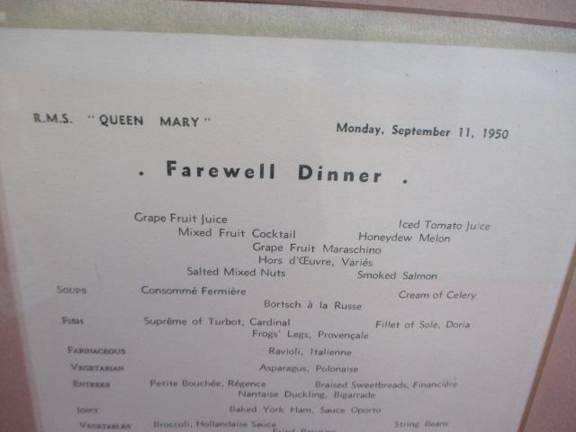1950 Queen Mary Dinner Menu Framed Piece