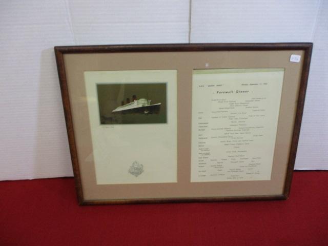 1950 Queen Mary Dinner Menu Framed Piece