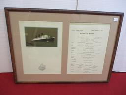 1950 Queen Mary Dinner Menu Framed Piece