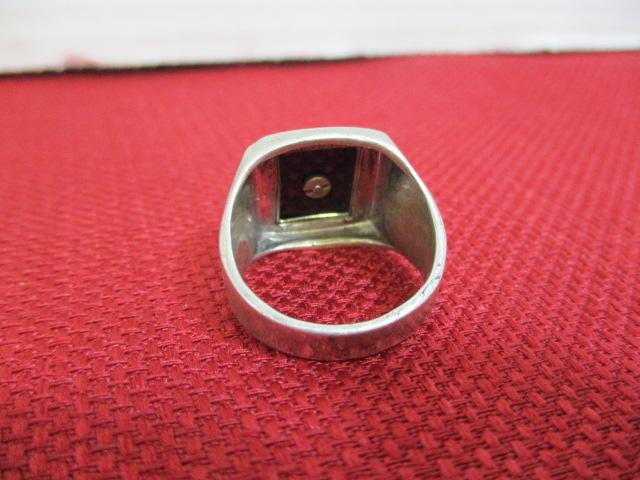 Sterling Silver Monogrammed "R" Ring w/ Onyx