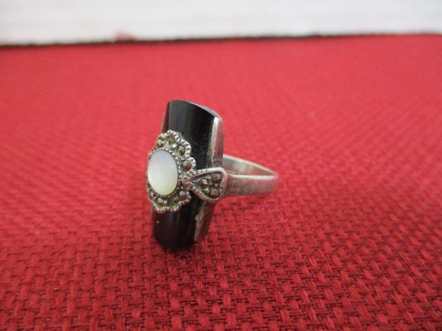 Sterling Silver Onyx & Cabochon Ring