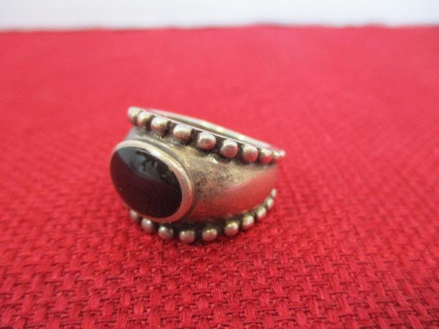 Sterling Silver Artisan Estate Ring with Onyx