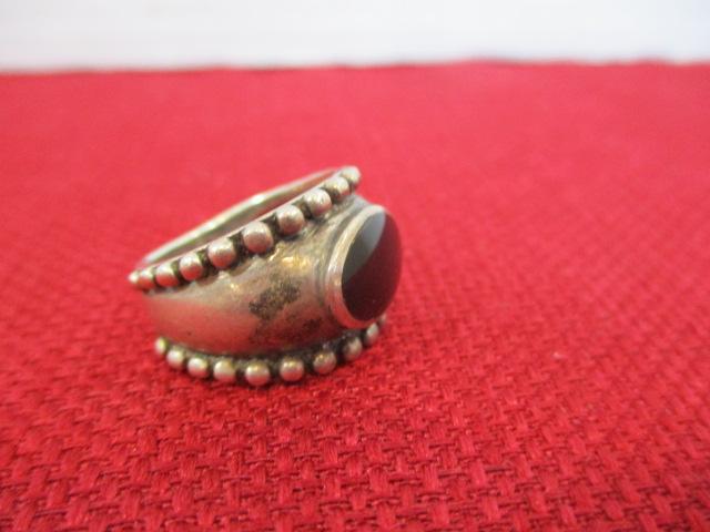 Sterling Silver Artisan Estate Ring with Onyx