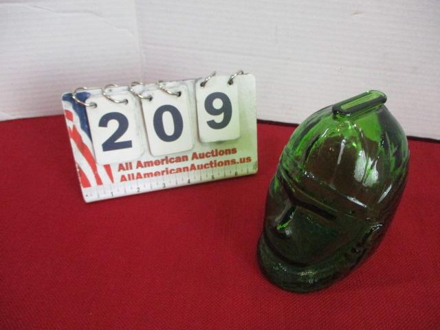 1982 Indian Chief Head Green Glass Coin Bank