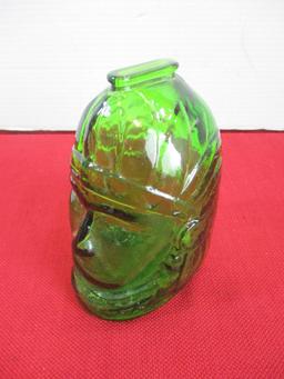 1982 Indian Chief Head Green Glass Coin Bank