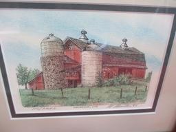 Mark Mueller Signed & Numbered Hand Colored Lithograph-Waukesha, WI Barn