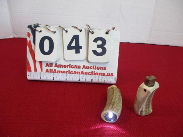 Hand Carved Antler L.E.D. Flashlights-Pair in Good Working Order!