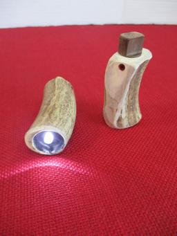 Hand Carved Antler L.E.D. Flashlights-Pair in Good Working Order!