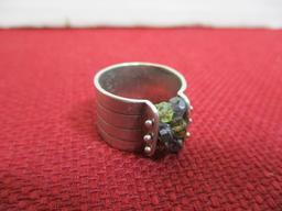 Sterling Silver Ladies' Estate Ring-Unique Artisan Design w/ Stones