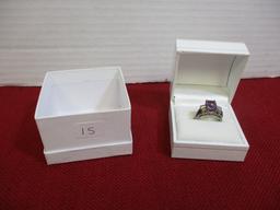 Sterling Silver Ladies' Estate Ring-Amethyst w/ Diamond Baguettes