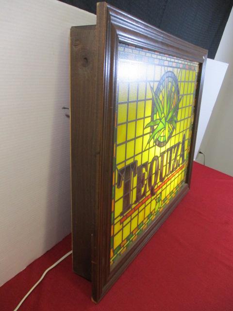 Tequiza Faux Stained Glass Faced Lightup Advertising Sign