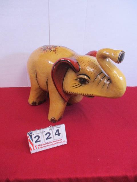 Seriems Signed Paper Mache Decorated Elephant