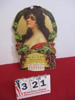 LOCAL ITEM-1918 Moritz Bros. & Winter Clothiers Die Cut Calendar