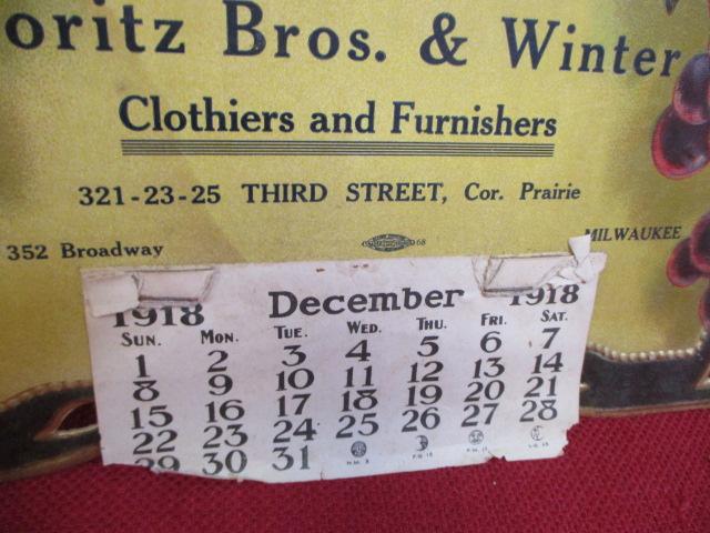 LOCAL ITEM-1918 Moritz Bros. & Winter Clothiers Die Cut Calendar