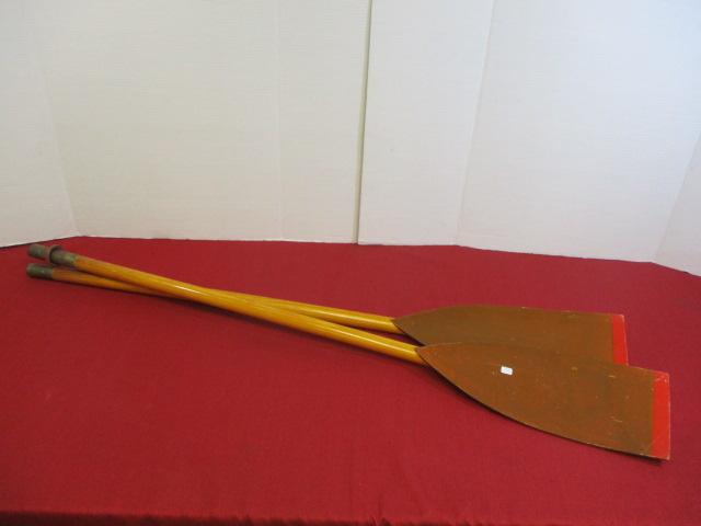 Antique 2-Piece Wood and Brass Sculling Paddle