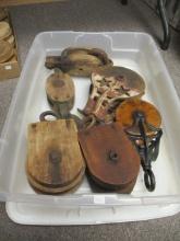 Mixed Cast/Wooden Primitive Pulleys-Lot of 6