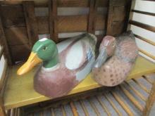 Pair of Primitive Wooden Mallard Decoys