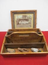 Primitive Wooden Carry-all w/ Extras
