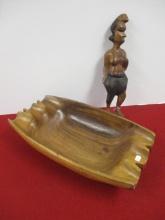 Carved African Figure and Wood Bowl