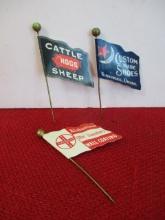Vintage Advertising Celluloid Flag Stick Pins-Lot of 3