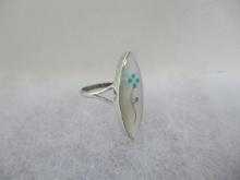 Teme Sterling Silver 1" Mother of Pearl with Flower Accent Ring