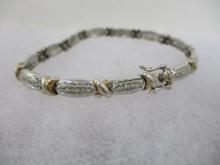 Sterling Silver Bracelet with Diamond Chips and Gold Accents