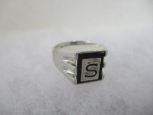 Sterling Silver Monogrammed "S" Mens Ring