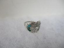 Sterling Silver with Flower Inlay and Turquoise Ring