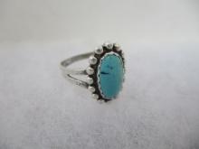 Sterling Silver with Oval Blue Turquoise Ring