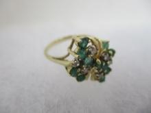 10K Gold with Emeralds and Diamond Ring