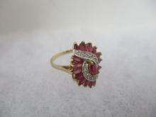 10k Gold with Marquis Rubies and Diamond Chips