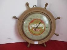 Walter's Gold Label Beer Advertising Ship Wheel Advertising Thermometer