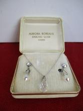 Sterling Silver Aurora Borealis Necklace and Earring Set