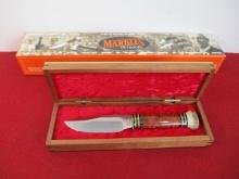 *Marble's Gladstone-Burled Maple Stag Fixed Blade Knife w/ Birds Eye Maple Box