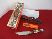 Marble's Gladstone-Woodcraft Brass Pinned Stag/Leather/Aluminum Fixed Blade Knife