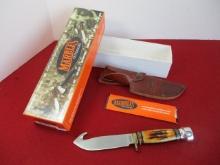 Marble's Gladstone-Gut Hook Jigged Bone/Aluminum Brass Half Guard Knife