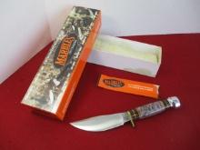 Marble's Gladstone-Brass Pinned Purple Smooth Stone/Aluminum Custom 2004 Knife
