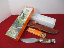 Marble's Gladstone-BISON Brass Pinned Stag/Aluminum Fixed Blade Knife