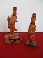 Chinese Arborvitae Wood Carving of the Sea Goddess Mazu + Bonus Wooden Carved Kuanwin