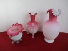 Pink Satin Glass-Lot of 3
