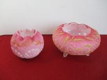 Hand Decorated Pink Satin Glass-Lot of 2