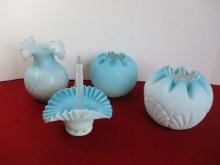 Victorian Washington Blue Satin Glass-Lot of 4