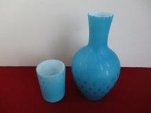 Victorian Blue Cased Glass Dot Satin Glass-Lot of 2