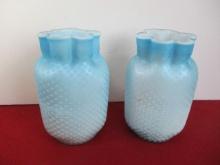 Victorian Ombre Blue Diamond Mother of Pearl Air Trap Pattern Bohemian Vase Pair
