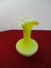 Yellow Satin Ruffled Glass Vase