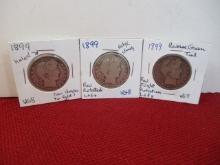 1899 Barber Silver Half Dollar Mixed Lot-3 Coins