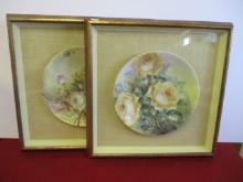 Pair of Framed Decorative Floral Plates